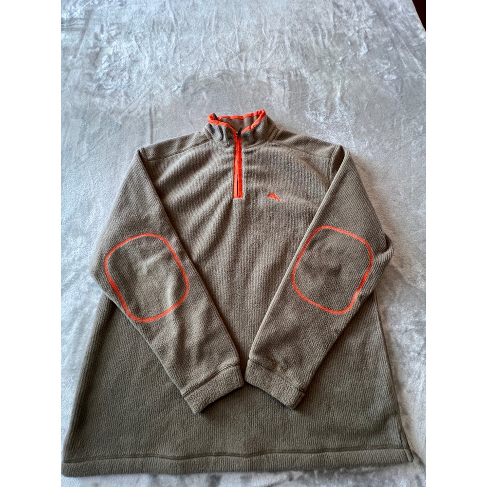 Tommy Bahama Fleece Pullover Mens Medium Brown Orange 1/4 Zip Elbow Patches